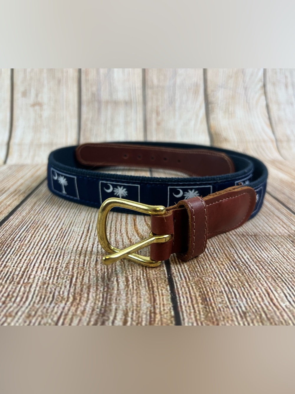 Vintage Preston South Carolina State Flag Canvas Leather Belt Size 32
